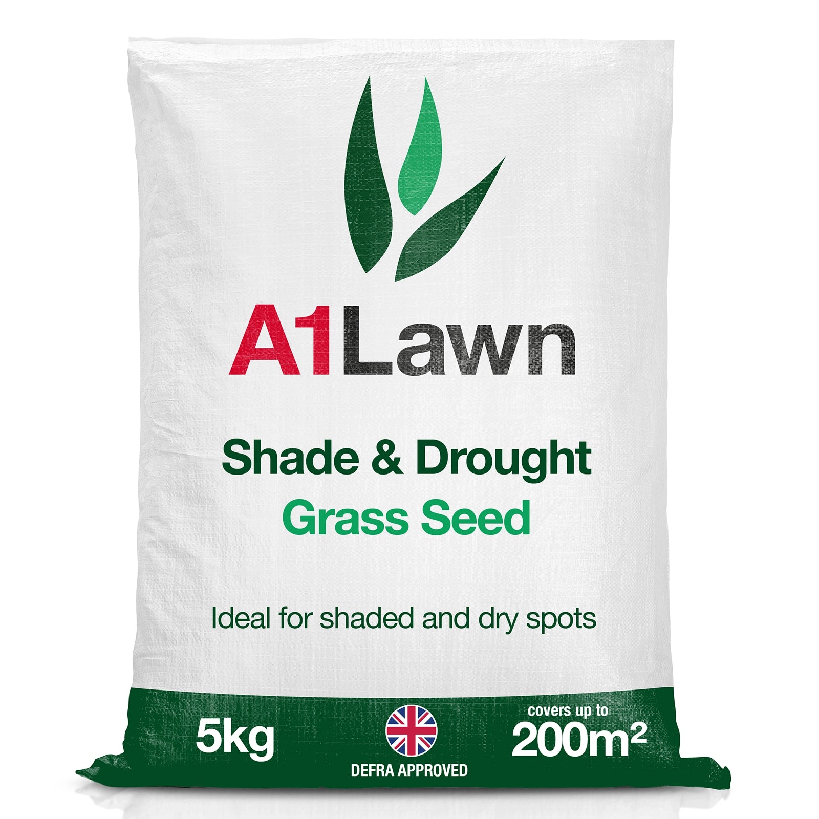 Bag of A1Lawn shade and drought grass seed on a white background