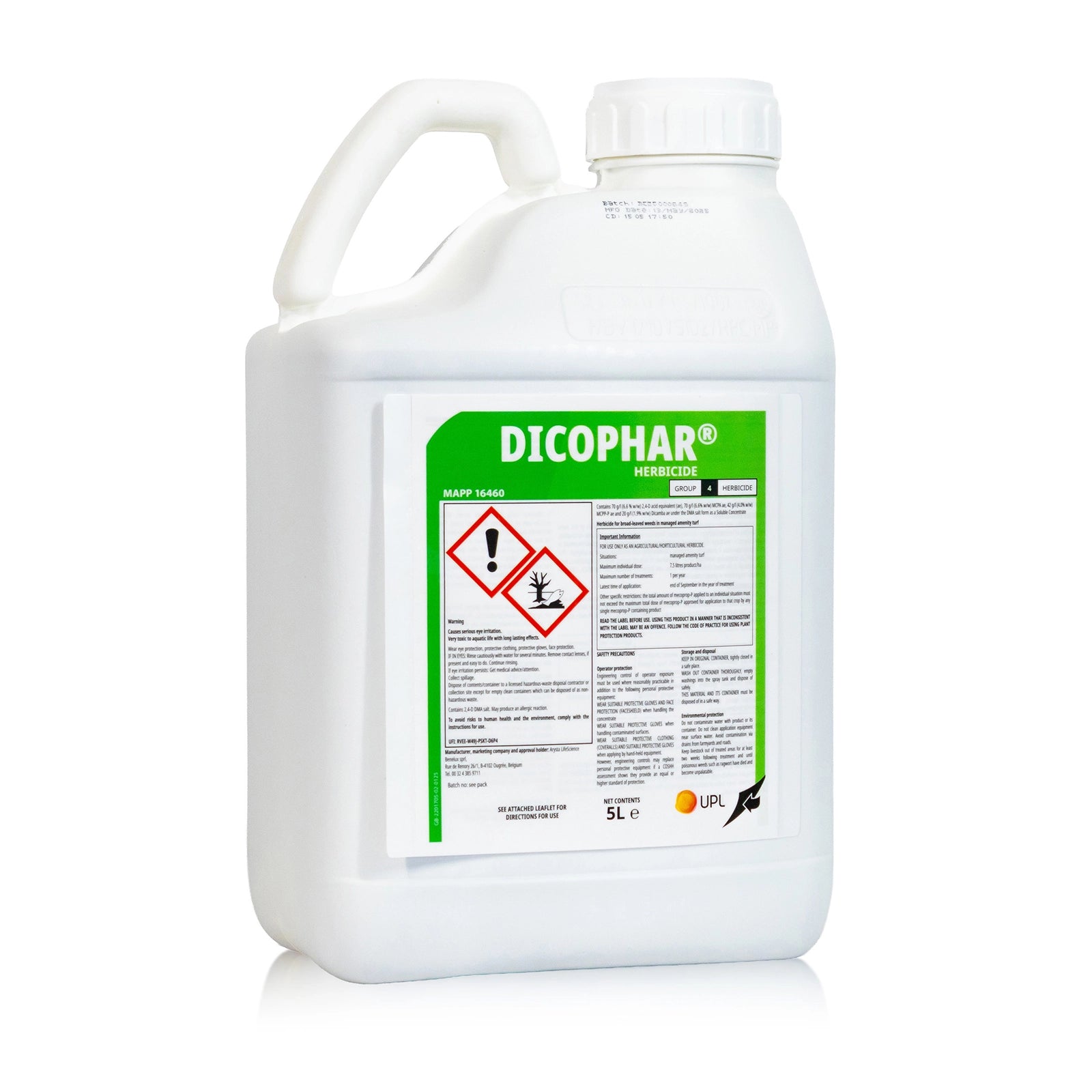White container with Dicophar label on a white background