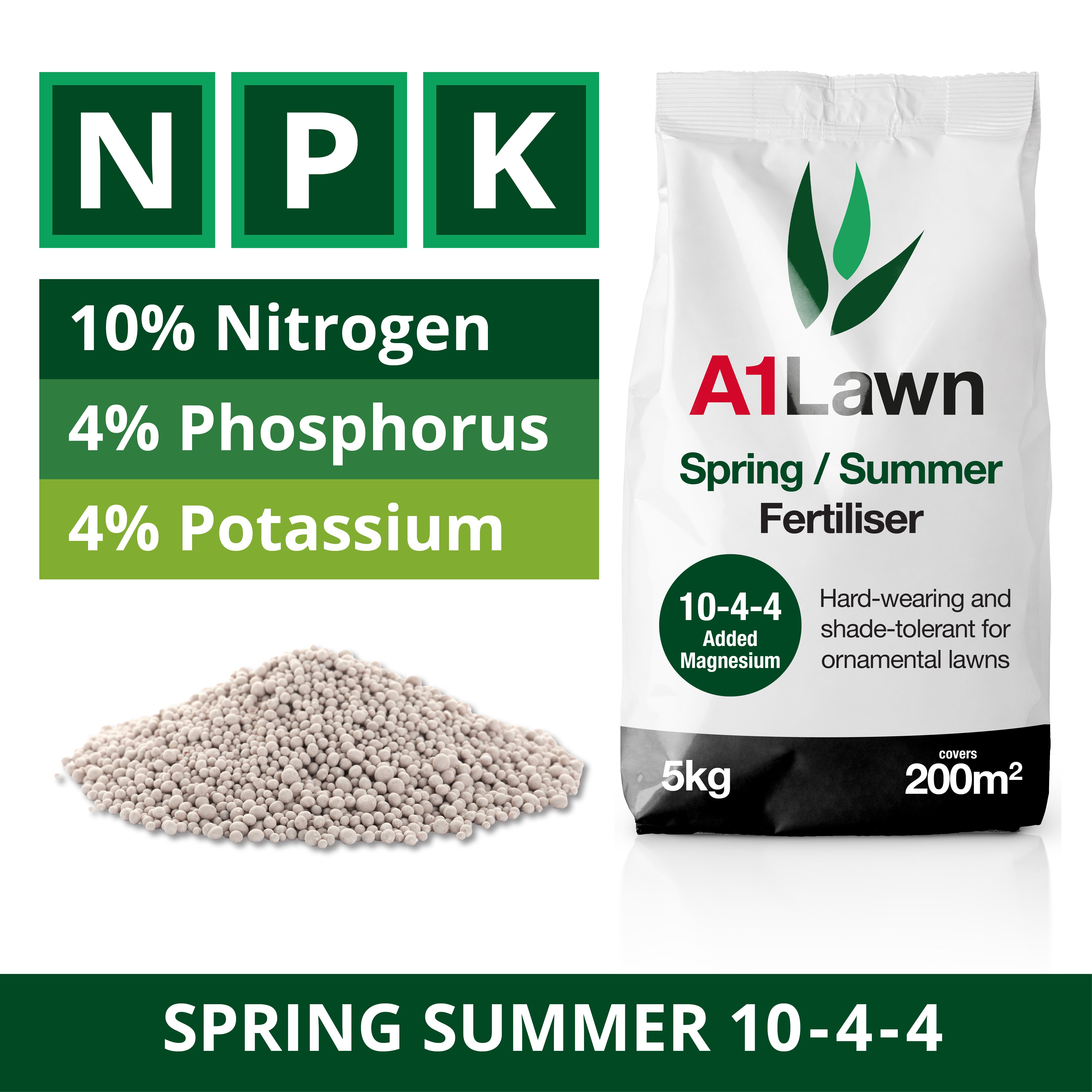 A1 Lawn Ultimate Spring Summer Lawn Fertiliser 10-4-4+3fe (10kg, 280m²)